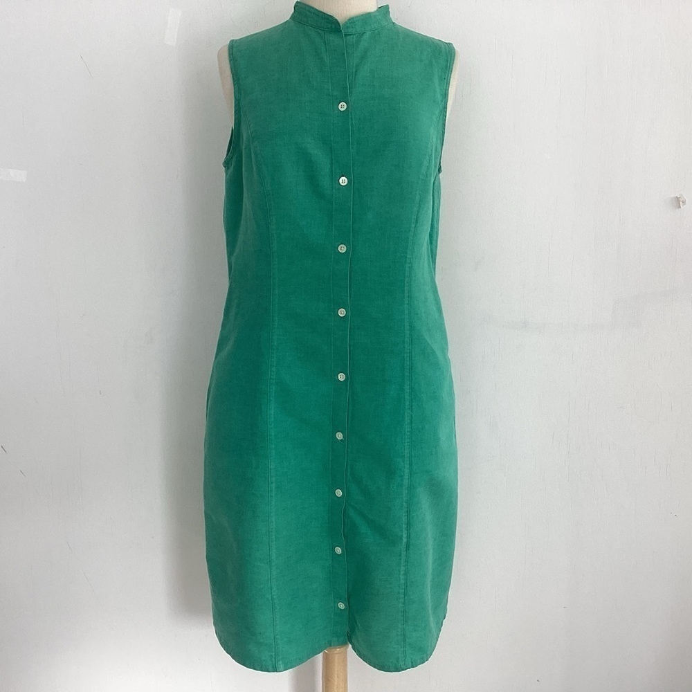 Land’s End vintage button front sleeveless mandarin collar lagenlook dress. M/L